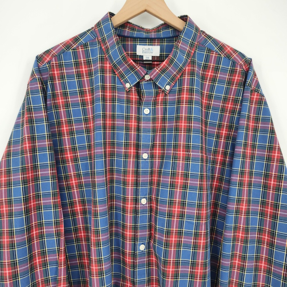 Croft & Barrow Mens Blue Red Plaid Button Down Shirt Size 3XB Casual Weekend - Picture 8 of 9